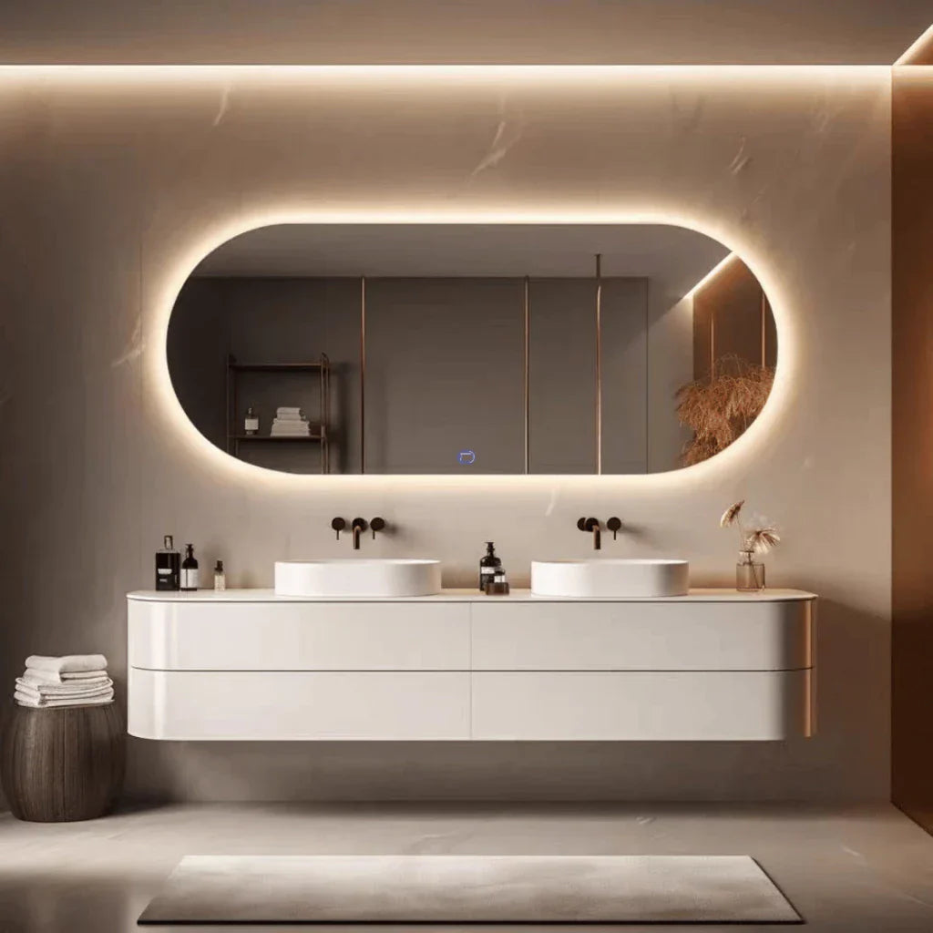 Espejo de Cuerpo Entero con Base Recta y LED Touch Cálido/Frío, 150 x 40 cm y 110 x 50 cm – Pulido – PROMOCIÓN
