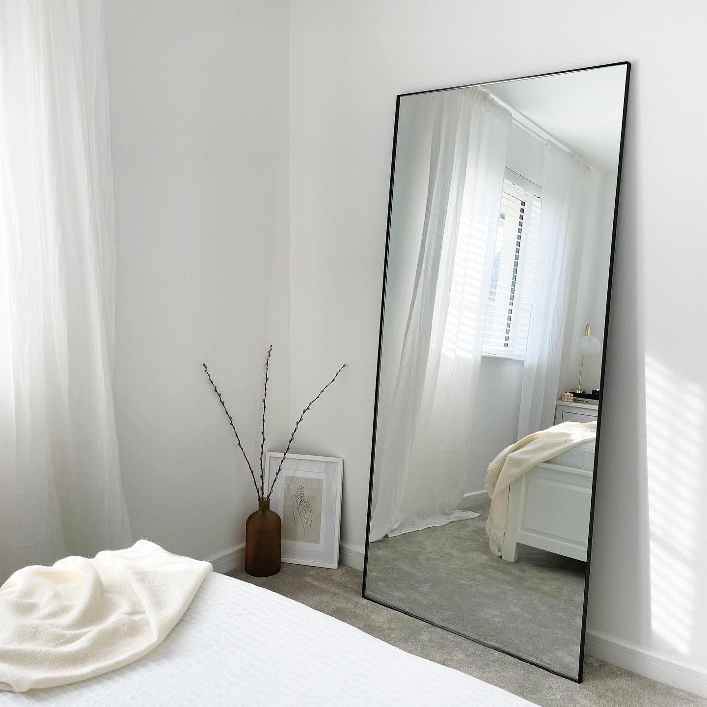 Xavril – Espejo de cuerpo entero rectangular grande en metal negro, 179 cm x 80 cm