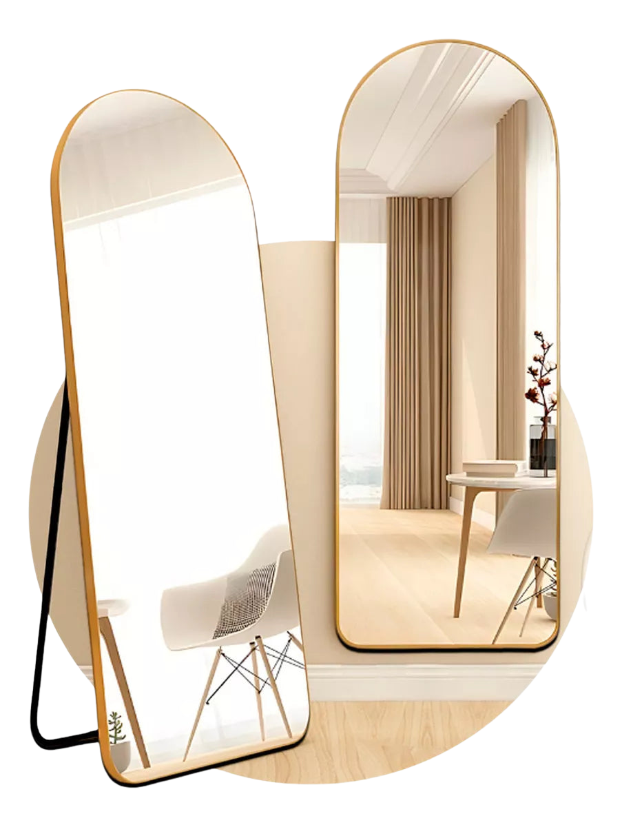 Espejo estilo Pinterest con soporte y marco dorado — en oferta