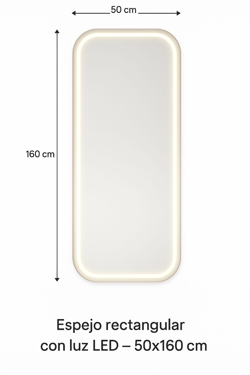 Espejo Rectangular con Luz LED – 50 x 160 cm