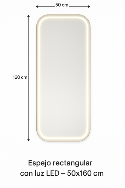 Espejo Rectangular con Luz LED – 50 x 160 cm